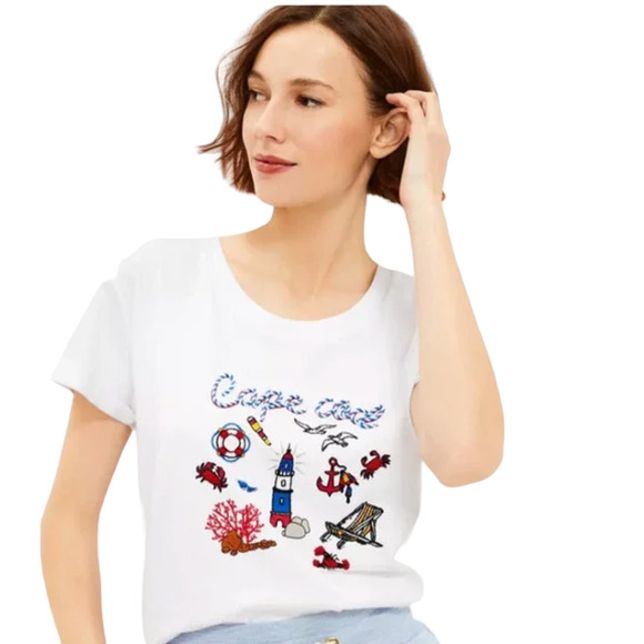 NWT LOFT Lou & Grey White W/Cape Cod Graphic Softserve Tee - Picture 4 of 11